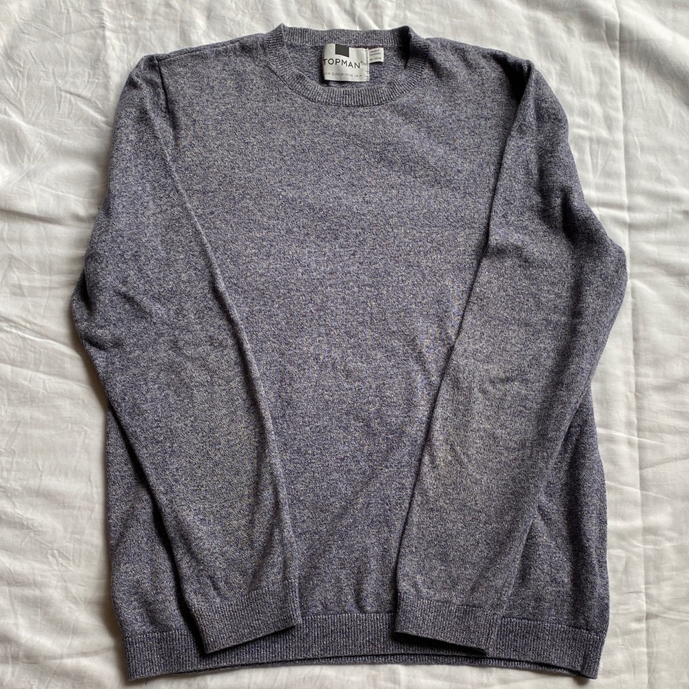 TOPMAN  Men’s crew neck cotton pullover, navy heather, size Medium